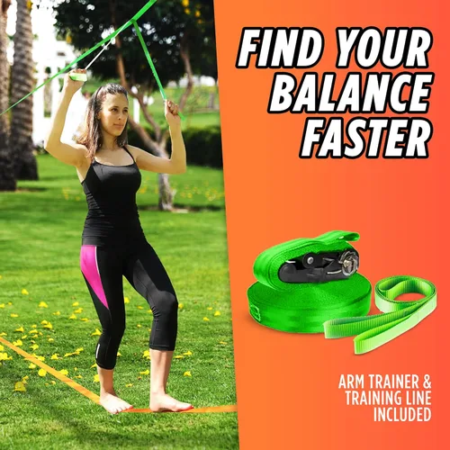 Miniatura 8 de Kit completo Slackline con línea de entrenamiento, líneas flojas de 60 pies para patio trasero para niños y adultos, protectores de árboles más