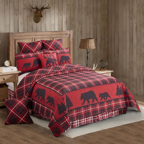 Miniatura 20 de Virah Bella Juego de ropa de cama King Lodge de 3 piezas, juego de edredón reversible rústico con fundas de almohada decorativas, panel familiar