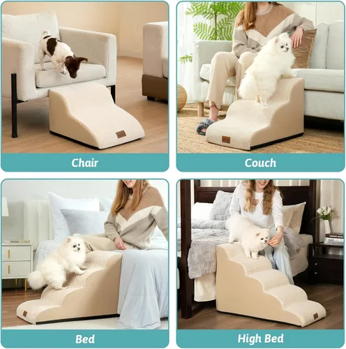 Miniatura 5 de COZY KISS Escaleras anchas para perros pequeños de 15.7 pulgadas de alto, escalón para mascotas para cachorros, gatos mayores, rampa curva