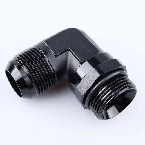 Miniatura 14 de AC PERFORMANCE Adaptador de ajuste de rosca de tubo de aluminio de 90 grados -8 AN macho a -8 AN ORB con junta tórica O Ring Port giratorio, negro