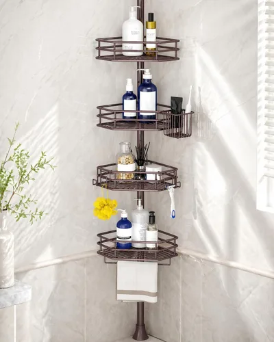 Miniatura 7 de SEIRIONE Estante de Esquina para Ducha con Soporte de Tensión, Instalación Rápida, Organizador de Baño Libre de Óxido para Estante de Bañera