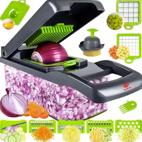 ZARIN Picadora y rebanadora de verduras 16 en 1 - Dispositivo de cocina multifunción para cebollas, frutas y verduras - Cortador de mandolina con