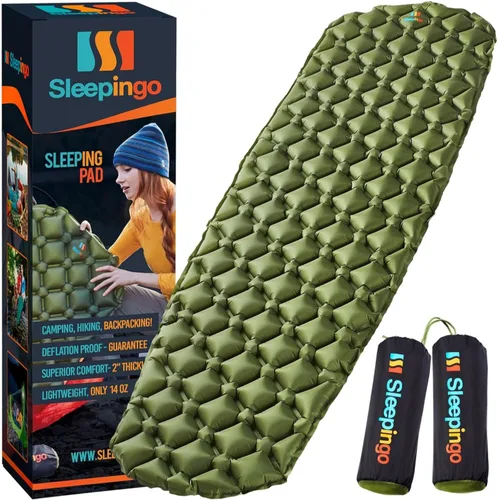 Sleepingo Colchoneta de dormir ultraligera - Colchón inflable y compacto de aire de camping para mochileros, senderismo - Nuevo Verde