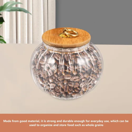 Miniatura 2 de Hemoton Tarro de almacenamiento de vidrio en forma de calabaza con tapa de bambú, recipiente hermético transparente de 27 onzas para organizar café