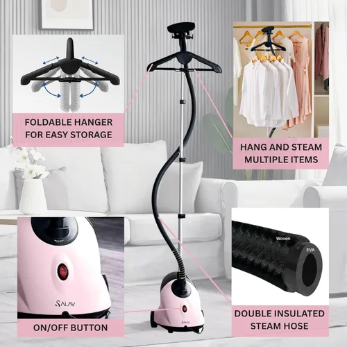 Miniatura 3 de SALAV GS18-DJ - Vaporizador de ropa de pie con ruedas giratorias para un fácil movimiento, tanque de agua de 1.8L para 1 hora de vapor continuo