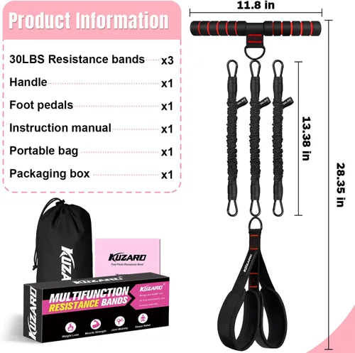 Miniatura 7 de Upgraded Multifunction Pedal Resistance Band with Handle, 3 Tube Adjustable Resistance Bands for Abdomen, Waist, Arm, Core/ABS, Leg Workout - Sit Up
