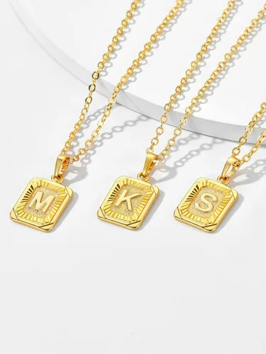 Miniatura 6 de U7 Collar con monograma A-Z 26 letras colgantes chapado en oro de 18 quilates, chapado en platino, collares cuadrados con inicial mayúscula