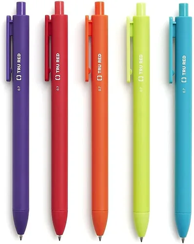 STAPLES TRU RED Bolígrafos de gel retráctiles, punta media de 0.028 in, colores de tinta surtidos, paquete de 5 bolígrafos de secado rápido para