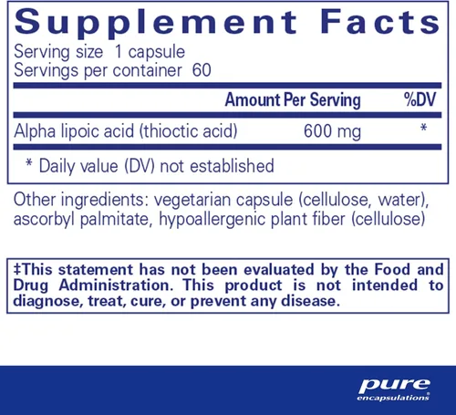 Miniatura 2 de Pure Encapsulations Ácido alfa lipoico 600 mg – Suplemento ALA para apoyo hepático, antioxidantes, salud nerviosa, salud cardiovascular y apoyo
