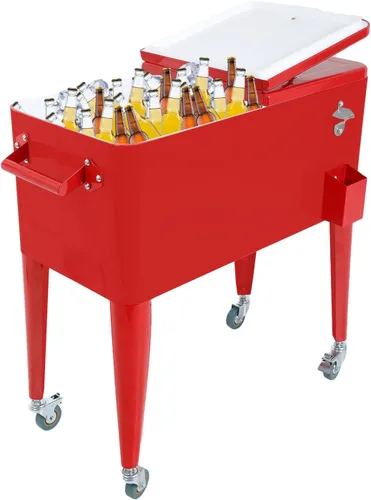 Enfriador de 80 cuartos de galón para exteriores, enfriador de hielo con ruedas, asas laterales, abridor de botellas, enfriador de bebidas portátil