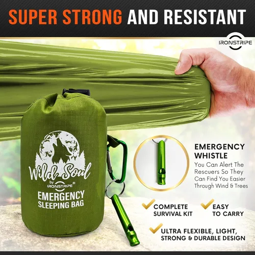 Miniatura 4 de Ironstripe Bivy Sack XL - Saco de dormir de supervivencia impermeable con silbato de emergencia, capucha integrada y Mylar térmico, resistente a