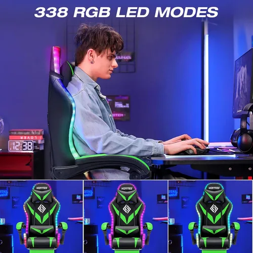 Miniatura 4 de Silla de juegos RGB con luces LED y masaje, silla ergonómica de computadora con reposapiés, silla de videojuegos de respaldo alto con soporte lumbar