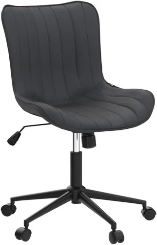 Miniatura 4 de YOUNIKE Silla de escritorio de oficina en casa negra con ruedas, cómoda, sin brazos, linda silla de tocador con respaldo basculante ajustable, Negro
