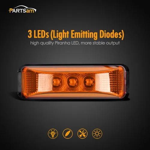 Miniatura 2 de Partsam 10 luces laterales ámbar de 3.9 pulgadas con 3 LED [aprobadas por DOT], indicadores para remolque, camión, caravana, cámper, UTV, sellado