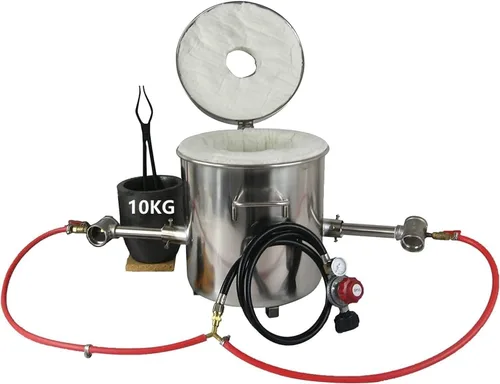 Horno de fundición de propano de 22.0 lbs, kit de horno de fusión de metal de gas con 1 crisol de grafito de 22.0 lbs, molde de lingote y pinzas,