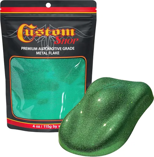 Custom Shop Escamas de Metal para Pintura Automotriz, Verde Esmeralda, 4oz Escamas de Metal Medianas .008" para Pintura de Automóvil, Aditivo de