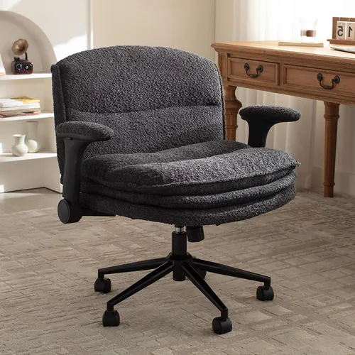 Miniatura 12 de Dowinx Silla cruzada con brazos y ruedas abatibles ajustables, cómodo sillón ergonómico de escritorio de oficina con cojines de 3 capas, silla