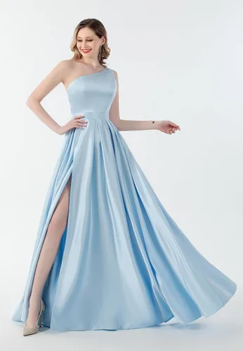 Miniatura 7 de GUKARLEED Vestido de fiesta largo con un hombro para mujer, vestido de baile largo con abertura alta, corsé de satén, vestidos formales, vestido