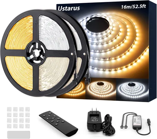Miniatura 9 de Tira de luces LED blancas de 82 pies, 24 V, regulable, 3000 K-6000 K, cinta LED con control remoto, cinta LED flexible 2835 para cocina, debajo