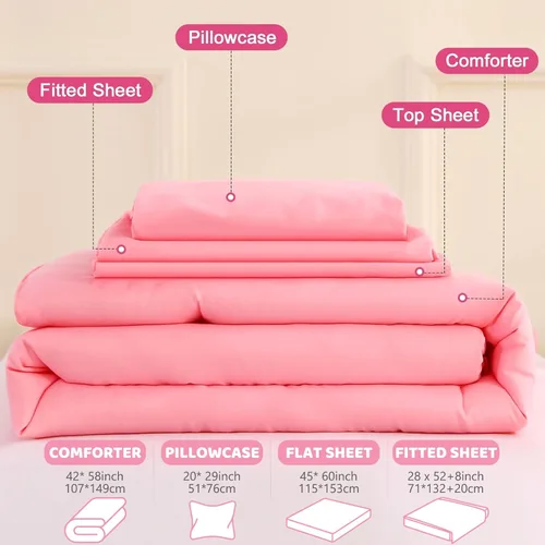 Miniatura 4 de Juego de ropa de cama para niñas pequeñas, 4 piezas con volantes dobles, suave y transpirable, juego de ropa de cama para cuna, incluye edredón Rosa