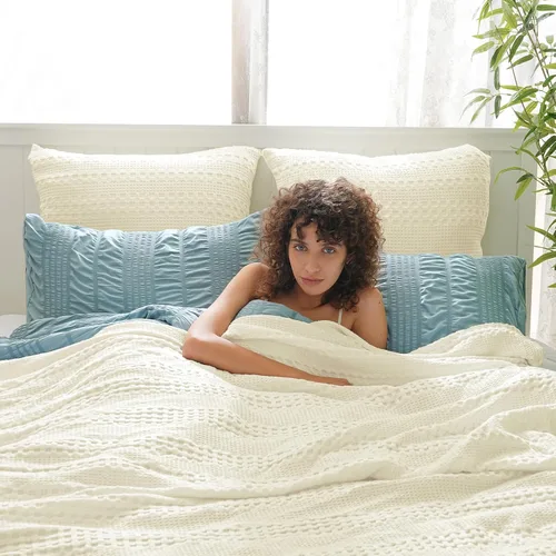 Miniatura 3 de PHF Fundas de almohada con tejido de gofre de 24" x 24", paquete de 2, funda de almohada cuadrada 100% algodón para decoración de ropa de cama, sin