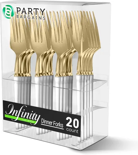 Miniatura 43 de Party Bargains Juego de cubiertos negros de plástico desechable, utensilios de diseño moderno infinito, paquete de 40: 16 tenedores, 8 cuchillos, 16