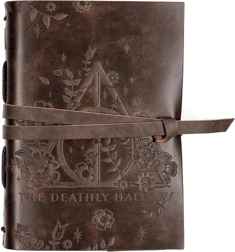 CON*QUEST Conquest Journals Harry Potter Las Reliquias de la Muerte Cuaderno envuelto en cuero, 5"x7", cuero vegano, cubierta en relieve, 240