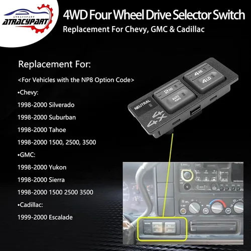 Miniatura 3 de Interruptor 4x4 4WD Interruptor selector de tracción en cuatro ruedas 8 PINS + 3 PINS Revisión requerida Reemplazo para Chevy, GMC 1500 2500