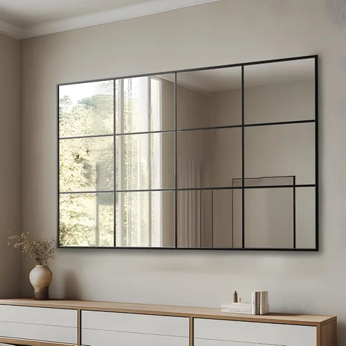 Miniatura 11 de Antok Espejo de pared, espejo decorativo de ventana de 24 x 36 pulgadas, espejo de pared con marco de metal, colgante o inclinado para sala