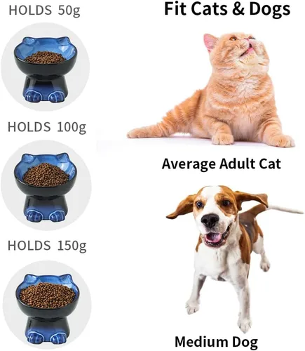 Miniatura 3 de Nihow Juego de cuencos elevados para gatos/perros: juego de cuencos elevados de cerámica para comida y agua de gatos de 6.2 pulgadas para proteger