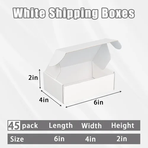 Miniatura 2 de FORBFAN Cajas de envío de 6 x 4 x 2, paquete de 45 cajas blancas para pequeñas empresas, pequeñas cajas de cartón corrugado para correo y envío