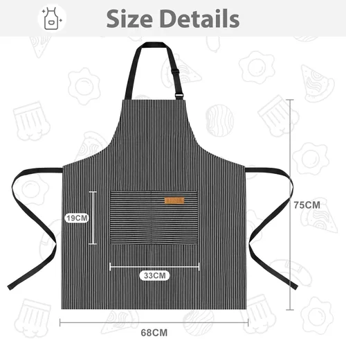 Miniatura 2 de Paquete de 2 delantales para mujer con bolsillos, delantal de cocina para hombres, delantal ajustable adecuado para chefs, camareros, horneado