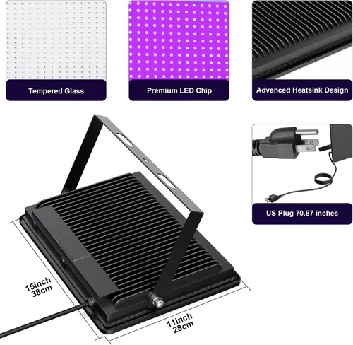 Miniatura 5 de Tansir - Luces negras de 500 W LED negras para exteriores con enchufe (cable de 6 pies) para fiesta de luz negra, iluminación de escenario, acuario