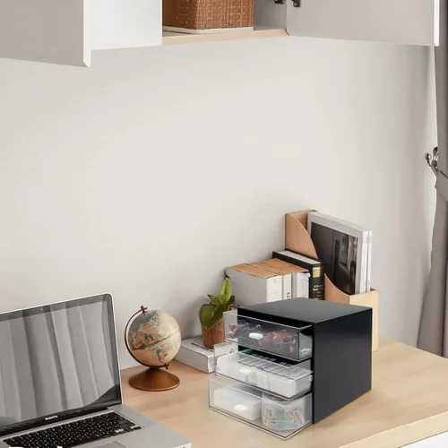 Miniatura 8 de Organizador de escritorio con cajón, caja de almacenamiento de escritorio, organizadores de suministros de papelería de oficina de plástico