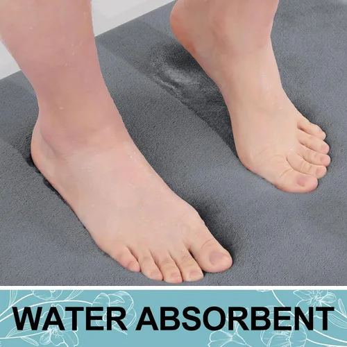 Miniatura 5 de Smiry Tapete de baño de espuma viscoelástica de 24 x 16 pulgadas, extra suave y absorbente, antideslizante, lavable para suelo, ducha y bañera, Gris