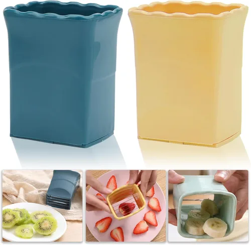 Miniatura 8 de Tulobi Juego de 2 rebanadores de frutas, acero inoxidable, mini rebanador de tazas, máquina de ensalada rápida, accesorio creativo de cocina
