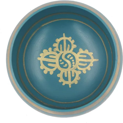 Miniatura 3 de DharmaObjects Juego completo de cuencos tibetanos de meditación Om Mani Padme Hum (tamaño XL, turquesa)