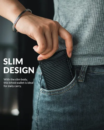 Miniatura 49 de VULKIT Billeteras delgadas para hombre, con bloqueo RFID, diseño minimalista con capacidad para hasta 11 tarjetas, Negro -, Minimalista