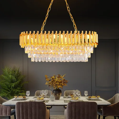 Miniatura 12 de Candelabro de cristal moderno dorado de 5 niveles para sala de estar, lámpara de araña grande de cristal negro, lámpara colgante de techo