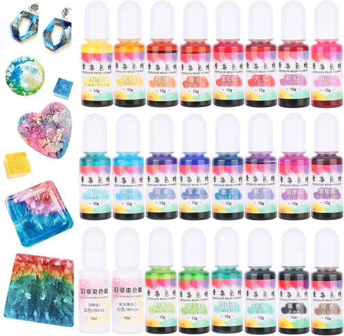 Juego de tinta de alcohol de 24 colores, pigmento líquido difuso para hacer platos de Petri de resina epoxi, cada uno de 0.35 oz, 0.3 fl oz, 0.35
