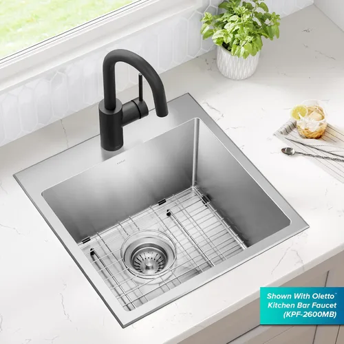 Miniatura 3 de Kraus Standart PRO - Fregadero de cocina de acero inoxidable de calibre 16 con tazón individual para bar, montaje superior/inferior de 18 pulgadas