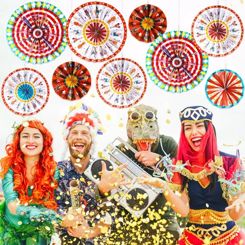 Miniatura 7 de Outus 18 abanicos de papel colgantes de carnaval, decoración de animales de circo, abanicos de papel, decoración de aula, carnaval, tema de circo