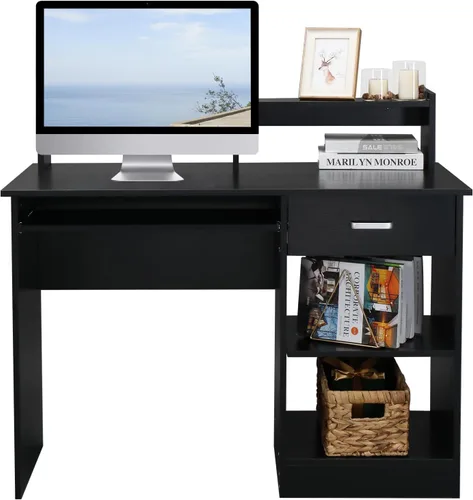 Miniatura 8 de Karl home Escritorio para ordenador de estudio y escritura, mesa para PC y portátil de madera para oficina en casa con estante de cajón, bandeja