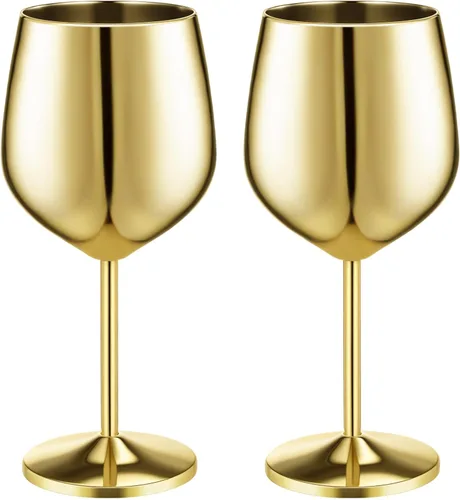 Miniatura 10 de Didaey Paquete de 12 copas de vino de acero inoxidable con tallo dorado de 9 onzas, vasos irrompibles portátiles de metal inastillables, vasos