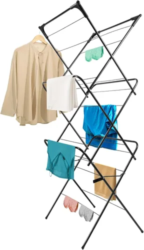 Tendedero plegable para ropa | Escurridor portátil plegable para ropa | Uso para interiores y exteriores | Ahorro de espacio | Negro 54 x 24 x 17