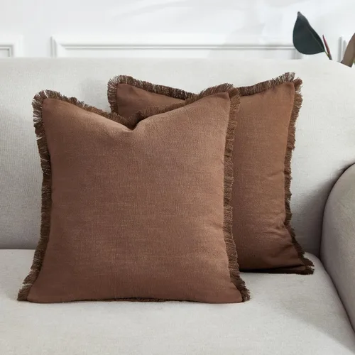 Miniatura 9 de Sunday Praise Juego de 2 fundas de almohada decorativas de lino con flecos de 18 x 18 pulgadas, fundas de almohada bohemias con borlas, fundas