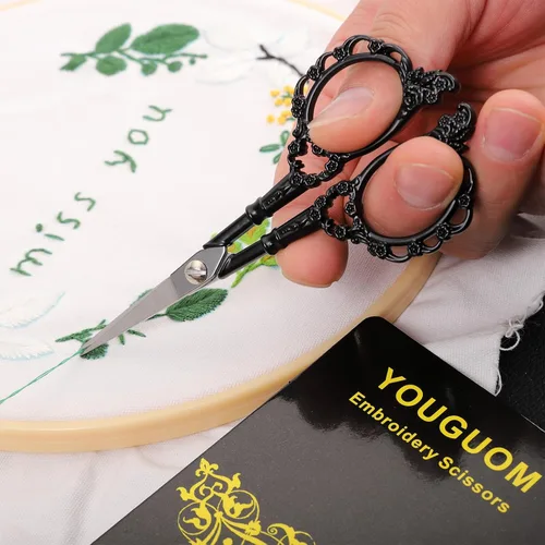 Miniatura 4 de YOUGUOM Tijeras pequeñas de costura, tijeras de ganchillo para tejer con estuche para manualidades con punta de aguja, tijeras de bordado pequeñas