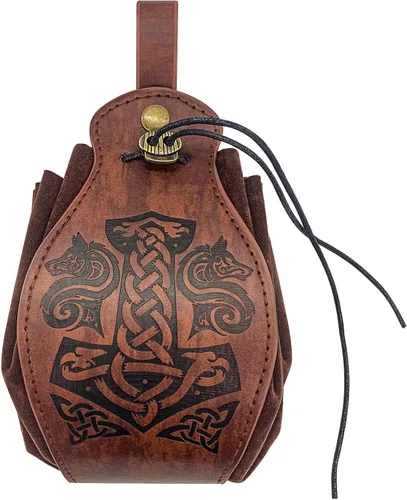 Bolsa de cuero medieval, bolso portátil con cordón, bolsa de cinturón vintage, bolsa de dados para LARP, accesorios de disfraz de cosplay, Viking