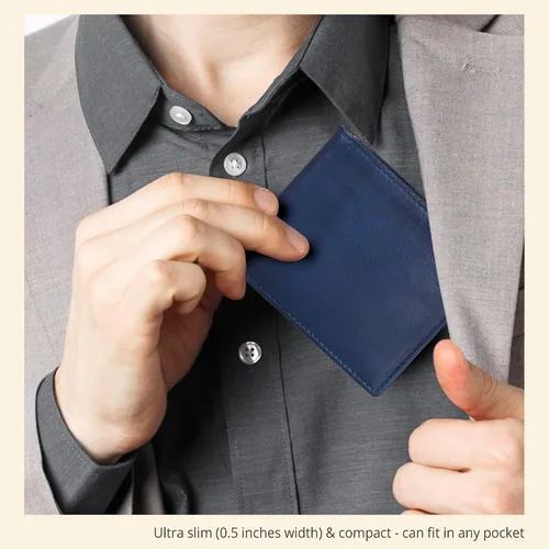 Miniatura 102 de Carteras RFID delgadas para hombres - Cartera de bolsillo frontal de piel genuina