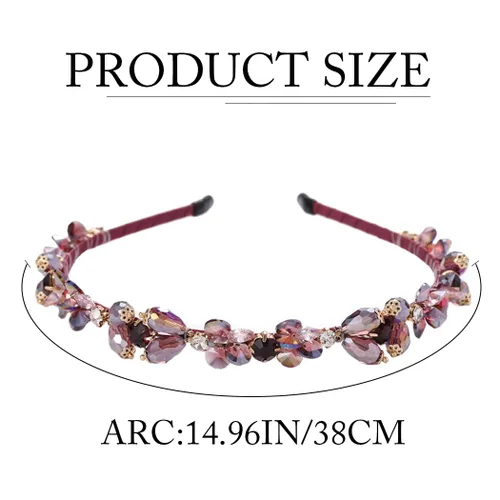 Miniatura 7 de Diademas barrocos de diamantes de imitación púrpura fina banda para el cabello con cuentas de cristal brillante para mujer (morado)